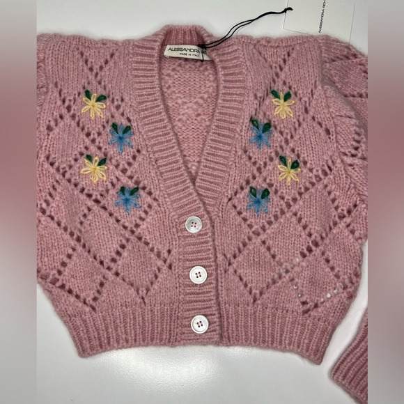 ALLESANDRA RICH Floral Wool Cropped Cardigan Pink Size 36 New - Picture 2 of 6
